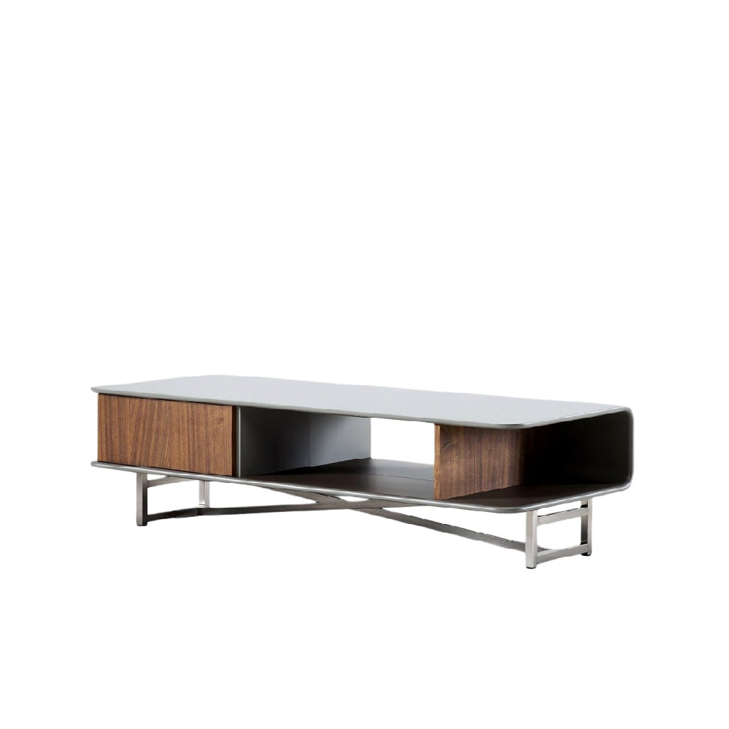 **Stolik kawowy z drewna i metalu, nowoczesny design**